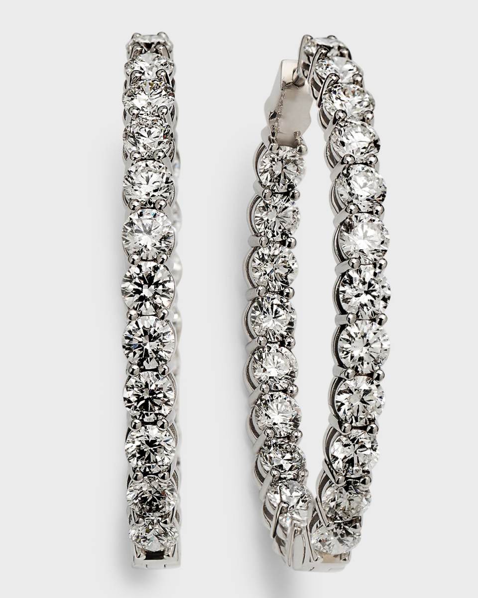 18K White Gold Oval-Shape Diamond GH/SI Medium Hoop Earrings, 10.71tcw, 1.5"L